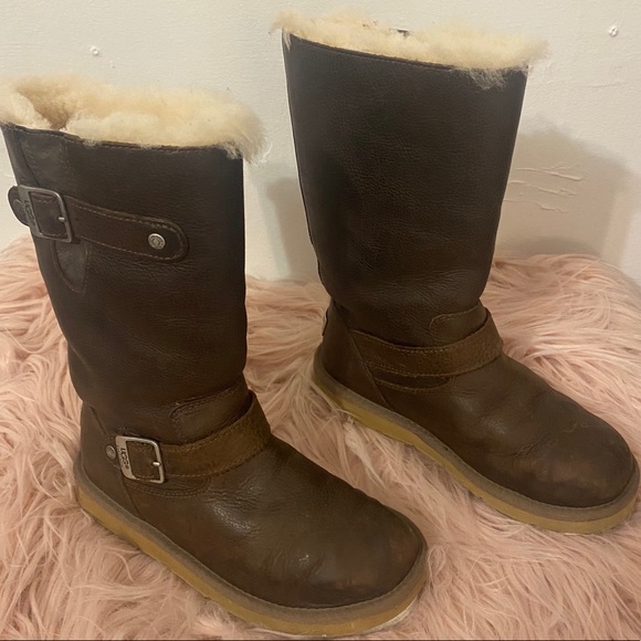 UGG Sutter Toast Leather Fur Boots Womens Sz 6 - Picture 4 of 8
